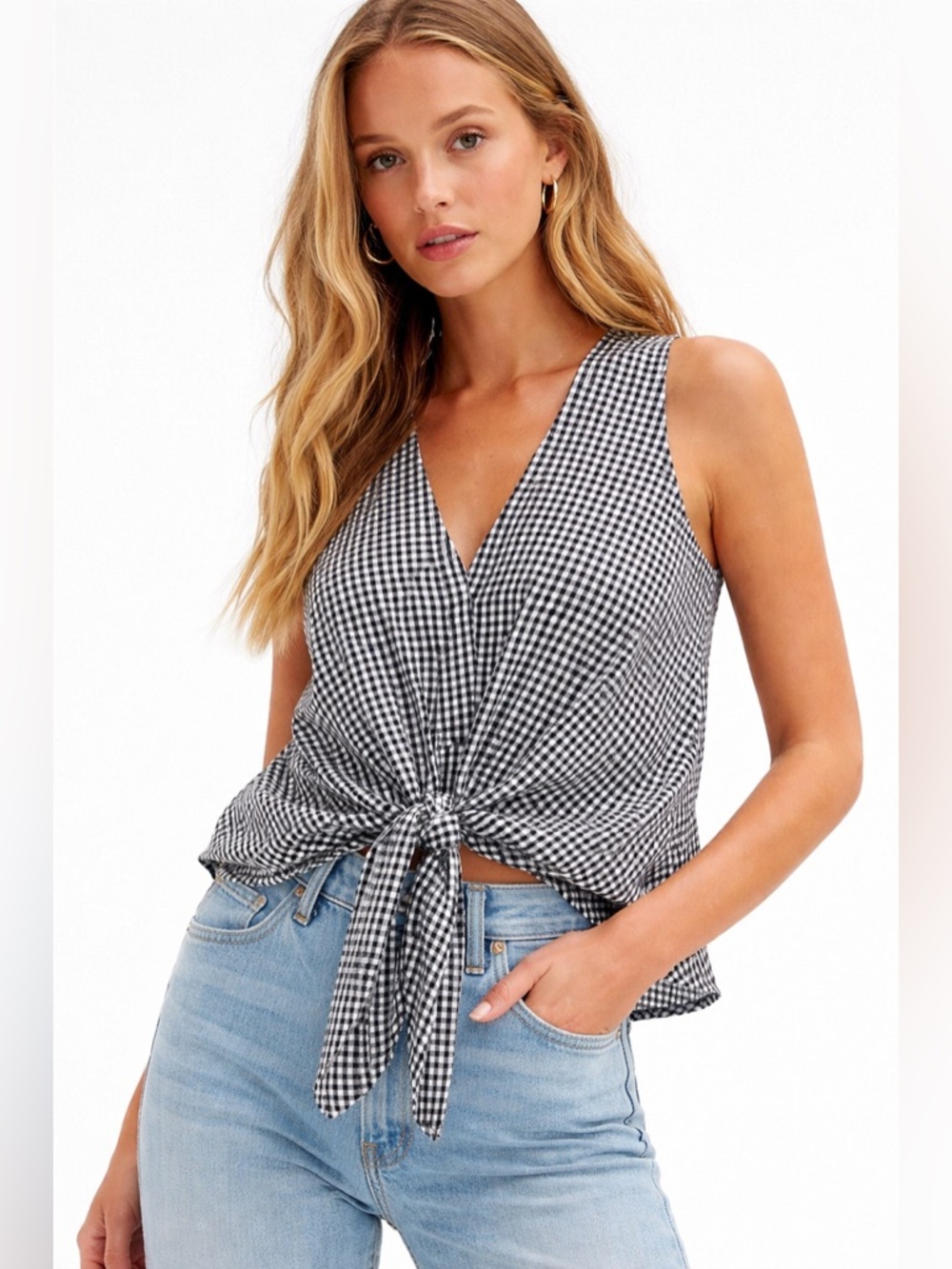 ✨ Derek Lam 10 Crosby Gingham Tie Front Blouse Size 6 ✨
